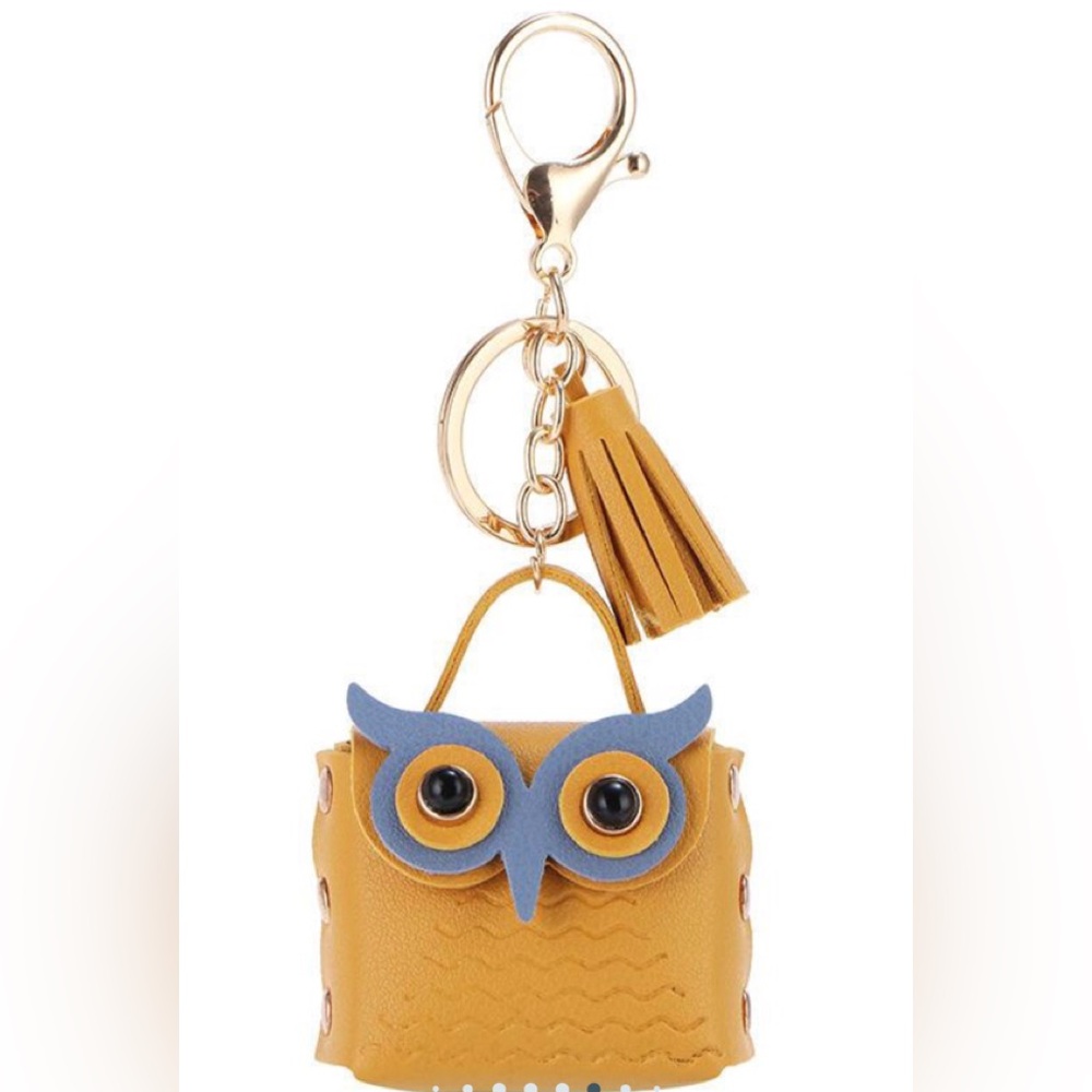 Owl Design Keychain with Tassel - Yellow and Blue